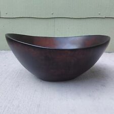 Large MCM Abstract Handcarved Solid Dark Wooden Bowl picture