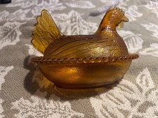 vintage amber chicken on nest picture