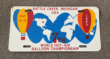 RARE 1985 BATTLE CREEK MICHIGAN HOT AIR BALLOON LICENSE PLATE METAL BOOSTER picture