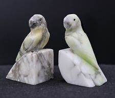 Vintage Italian Marble Bookends Hand Carved Parrots about 4-1/4