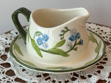 Franciscan Forget Me Not Gravy Boat w/Attached Underplate, Earthenware, USA, EUC picture