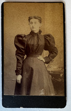 Antique Cabinet Card Woman Large Le-of-Mutton Sleeves Victorian Fashion c1895 picture