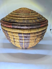 Antique African Tutsi Lidded Coiled Basket Rwanda Burundi Tribal Art 8.5