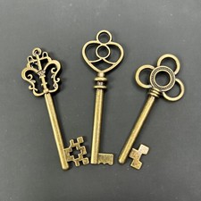 3 Decorative Skeleton Keys VTG Style Brass Look Steampunk Jewelry 2