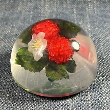 Vintage Lucite Dome Paperweight Beaded Raspberries And Flower 2.5” picture