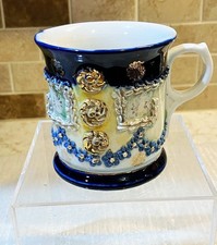 ANTIQUE PORCELAIN EMBOSSED SHAVING MUG MADE IN GERMANY Cobalt & Gilt ~ Excellent picture