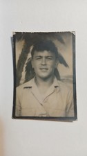 Vintage Photo Booth Photo 1940s Handsome Military Man Palm Tree Snapshot  picture