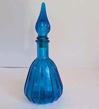 Blue Empoli Ribbed Genie Bottle Vintage Mid Century   picture