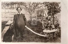 1910-20s Halloween Gnome Costume W Dog. RPPC Photo Postcard COPY picture