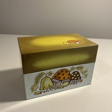 Vintage 70’s Merry Mushroom Tin Metal Recipe File Box Syndicate Mfg. picture