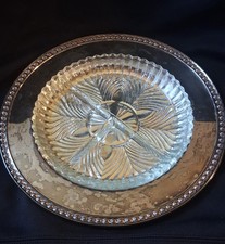 Wm Rogers Silverplate Relish Tray Vintage Divided Glass Serving Platter Set picture