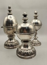Vintage Silverplate Set of 3 Hinged Trinket Box Egg Shape Ralph Lauren Vibe picture