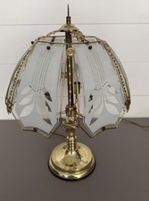Vintage 3 Way Touch Brass Lamp 6 Panel Glass Retro - Works - 23” Tall 15” Wide picture