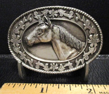Vintage Western Horse Head Pewter Belt Buckle Youth Kid 1985 Siskiyou Fits 1.25