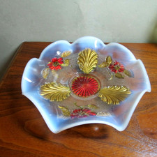 Northwood Glass Co Blossom and Palms Goofus Glass Bowl CIrca 1905 picture