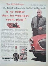 1953 Champion Spark Plug Print Ad, Featuring Tom McCahill picture