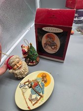 3 Norman Rockwell Christmas Ornaments Santa with tree Santa Face Little Spooners picture