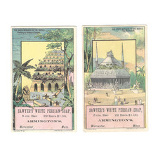 Lot 2 1881 Sawyer's White Persian Soap Seven Wonders Victorian Trade Cards picture