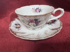 Vintage Lefton China Handpainted Floral Teacups + Saucers picture