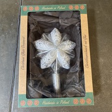 VITBIS Hand Crafted Glass Christmas Tree Topper White Silver Made In Poland 9