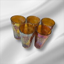 Vintage Imperial Indiana Carnival Glass Amber Grape Iridescent set 5 tumblers picture