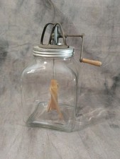 Antique  4qt Clear Glass Butter Churn  w/ Lid Handle Paddle picture