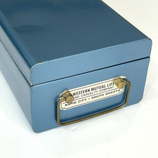 Blue Metal Bankers Combination Lock Box Western Life Insurance Rapid City SD picture