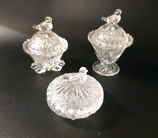 3 Hofbauer Byrdes Bird Crystal 3-Toed Footed Mini Trinket Covered Dishes picture