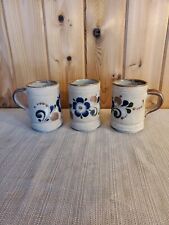 Tonala Mexican Floral Large Stoneware Coffee Mugs Set of 3 Mexico Pottery 5.5