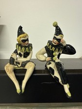 VTG 1940'S CERAMIC ARTS STUDIO PIERROT PIERRETTE HARLEQUIN CLOWN SHELF SITTERS picture
