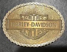 Vintage Harley‑Davidson Chain Belt Buckle Brass W Gold Dipped Chain Wrap picture