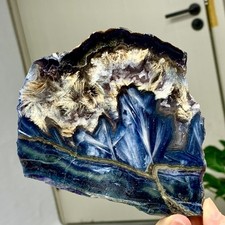 283G Natural transparent blue purple feather fluorite slice mineral picture
