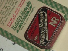 2 rare 1929-1930 Nature's Remedy medicine items.. A booklet & metal tin  picture
