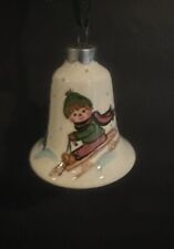 Vintage Suzi Long Ceramic Christmas Ornament 1974 Bell Shaped With  Skiing Boy picture
