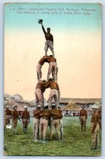 Mindanao Philippines Postcard Moro Constabulary Pyramid Drill c1910 Antique picture