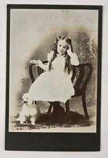 Unique Antique Cabinet Card Photo Girl Long Hair Puppy Dog Baker Tarentum PA picture