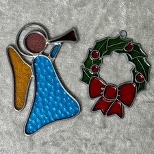 Vintage Stained Glass Suncatcher Christmas Ornaments Angel Wreath Holiday Decor picture