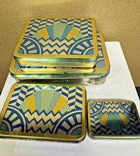 ANTIQUE ART DECO SET OF 4 TIN HINGED TIN BOX UNUSED STARWBERRY KINGDOMS ENGLAND picture