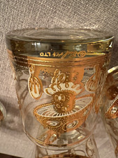 Vtg Culver Ltd 22kt Gold Psychedelic Mushroom Barware Lowball Glasses Set of 4 picture