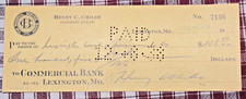1938 Antique Check - Henry Chiles Commercial Bank Lexington, Mo. $105.00 ~ SP209 picture