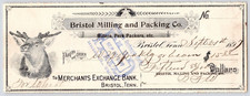 1897 Milling Packing Co Masonic Elk Art Bristol Tennessee TN Antique Bank Check picture