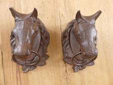 2 Large CAST IRON Horse Heads Head Ring Hitching Post Barn Holder Decor Bathroom picture