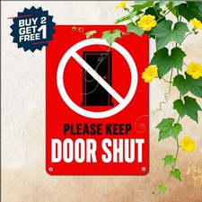 Keep Door Closed Warning Sign Red Background Caution Notice Metal Tin Poster picture