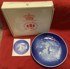 pb3 Vtg COMLPETE 1980 Bing & Grondahl 7” DELFT Christmas PLATE Deer in the Woods picture