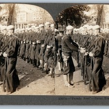 c1907 Naval Training Station Parade Rest Sailors Uniform Stereoview Card V50 picture