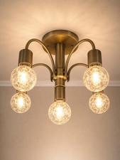 Vintage Helestra Ceiling Light | 5 Light Brass Chandelier | German Mid Century  picture