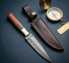 Handmade Damascus Steel Hunting Knife Dagger Multi-Color Wood Handle With Sheath picture