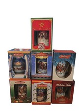 7 Budweiser Holiday Beer Steins 1998 2000 2001 2002 2005 2007 25th Anniv. READ picture