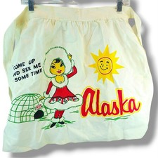 Vintage 1950's Alaska Cactus Cloth Hand Printed Eskimo Apron 24×19 White Rare picture
