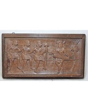 Antique Wooden Very Fine Musicial Procession Carving Wall Panel Original Old picture